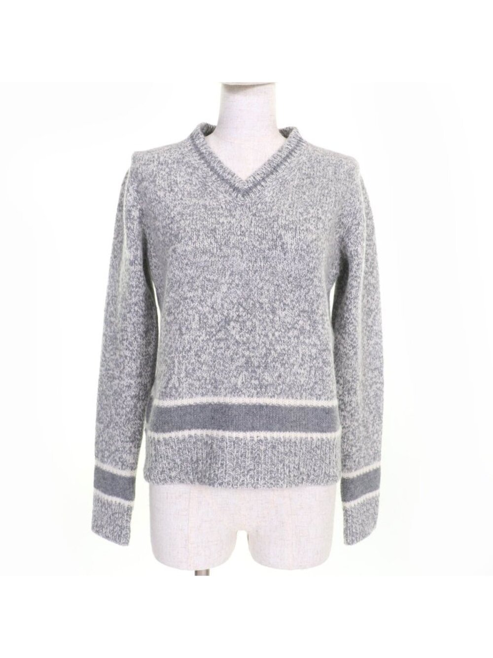 Dior Cashmere Blend Back Logo V-neck Long Sleeve Knit Gray Sweater 38